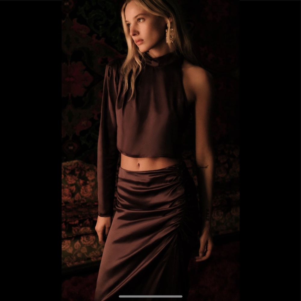 Zara ruched satin effect skirt